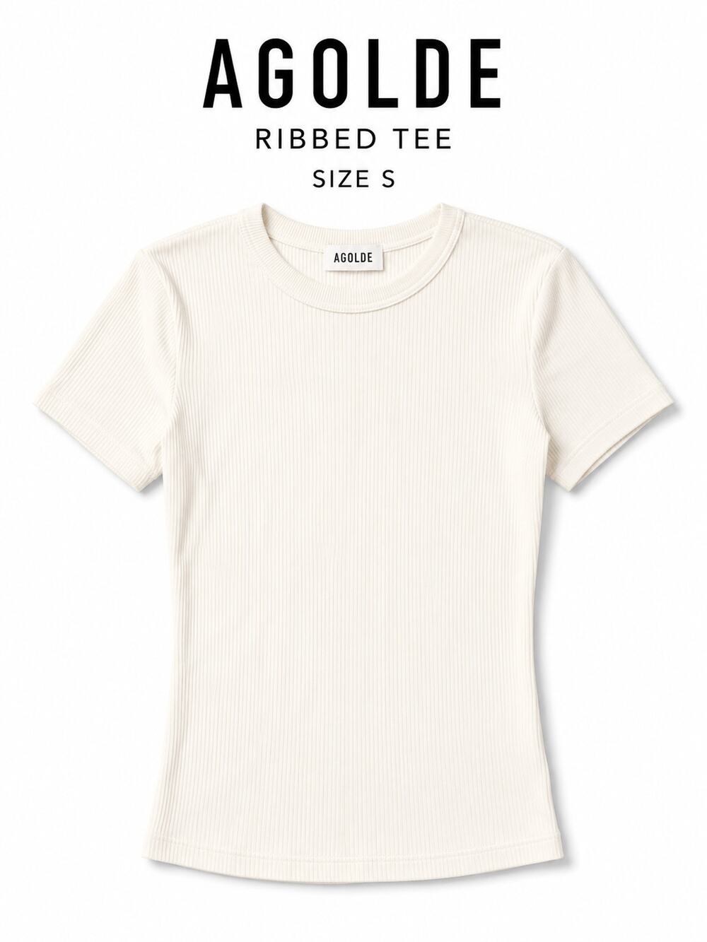 AGOLDE Ivory Ribbed Supima Cotton Blend Fitted Tee Top Small